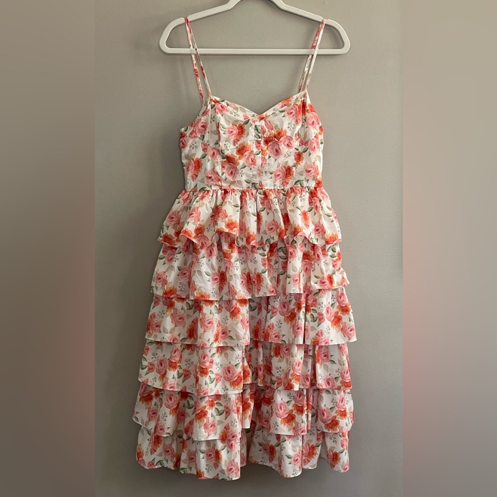 Altar’d State white pink orange floral tiered sleeveless maxi dress size large